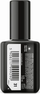 Tył butelki lakieru Lacky Nails Solar Gel nr 31 fire orange, z etykietą, kodem kreskowym i tekstem.