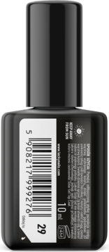 Tył czarnej butelki lakieru Lacky Nails Solar Gel nr 29 mint, z kodem kreskowym i opisem 10ml.