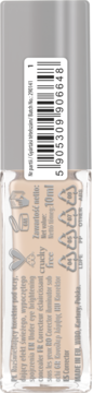 Tył beżowego korektora Wibo Luminous Conceal Elixir w szklanej butelce, widoczny kod kreskowy i 10ml.