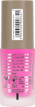 NAM Smart Liquid Blush, tył różowej butelki 19ml. Widoczne: kod kreskowy, loga wegańskie, Made in EU.