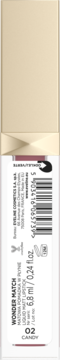 Eveline Wonder Match Liquid Matte Lipstick 02 Candy, back view of the transparent tube with pink lipstick and golden cap, showing label and barcode.