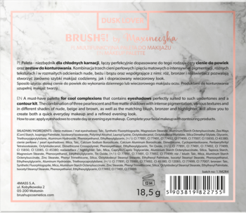 Tył marmurowego opakowania palety do makijażu Brush UP! Dusk Lover, widok na opis i kod kreskowy.