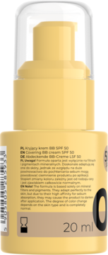 Tył beżowego kremu BB SPF 50 Stars from the Stars Safe Space, widoczny kod kreskowy i etykieta z opisem.