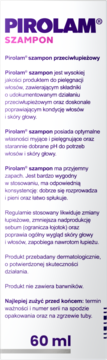 Białe opakowanie szamponu Pirolam przeciwłupieżowego 60 ml, widok z przodu, z fioletowym napisem.