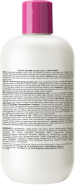 Tył białej butelki odżywki CHI Colorcare Color Lock Conditioner do włosów farbowanych z różową nakrętką.