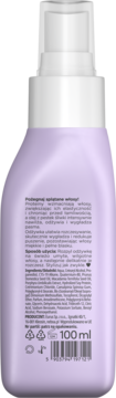Tył fioletowej butelki Neboa Glossy Hair odżywki w sprayu 100 ml, z polskim opisem i kodem kreskowym.