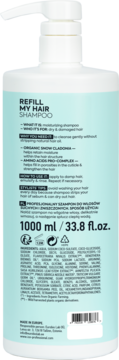 Tył szamponu ICE Professional Refill My Hair do włosów suchych, 1000 ml, z opisem i składnikami.