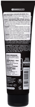 Tył czarnej tubki Isana Professional Color Gloss Cool Blond, 150 ml, z czytelnym opisem składników.