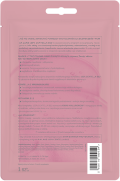 Tył różowego sachet AA LAAB Skin Barrier Protection, maska hydrożelowa, z polskim opisem i kodem kreskowym.