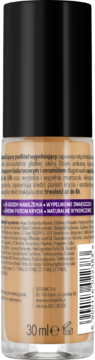 Płynny podkład wypełniający zmarszczki 109 Caramel, tył szklanej butelki 30ml, widoczna etykieta.