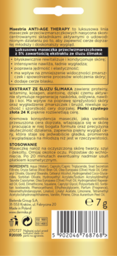 Tył złotej saszetki przeciwzmarszczkowej maseczki Dermika Maestria 7g z opisem i kodem kreskowym.