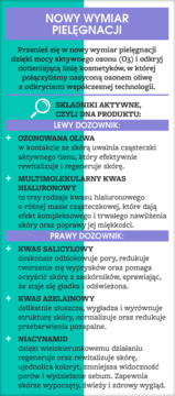 Bielenda Skin Ozone Booster: plansza informacyjna o serum dotleniającym. Skład: ozonowana oliwa, kwasy, niacynamid.