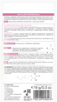 Tył saszetki Bielenda Skin Clinic Professional z opisem działania peptydów, B12, biotyny, i użycia.