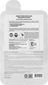 Tył opakowania Mediheal Teatree Nude Gel Mask, białe, z widocznym składem, instrukcjami i tekstem PL.