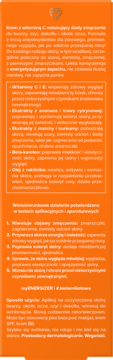 Pomarańczowe opakowanie kremu myENERGIZER Krem z witaminą C, widok z tyłu z polskim opisem działania.