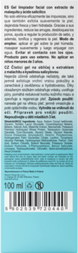 Tył opakowania żelu do mycia twarzy z kwasem salicylowym i malachitem, 100 ml, widoczny kod kreskowy.