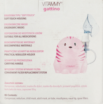 VITAMMY Gattino ,inhalator pneumatyczno-tłokowy do nebulizacji dzieci, różowy,tył