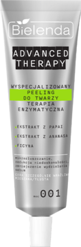 Bielenda Advanced Therapy, peeling enzymatyczny do twarzy, w srebrnej tubce z zielonym paskiem, widok z przodu.