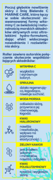 Bielenda C MARINE CARE: panel tekstowy ze składnikami (witaminą C, spiruliną, kwasem hialuronowym) i opisem nawilżenia skóry.
