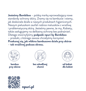 Grafika z tekstem o podpaskach npuri by Bambiboo, włóknie bambusowym, bez chemii, od kobiet.