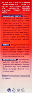 Tył opakowania kremu pod oczy Perfecta Multi-Kolagen Retinol, z opisem składników aktywnych i ich funkcji.