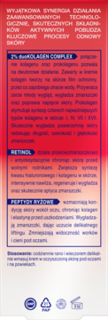 Czerwono-biały tył opakowania kremu Perfecta Multi-Kolagen Retinol z opisem składników aktywnych.