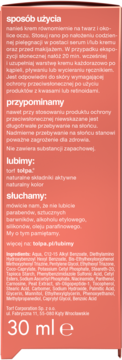 Tołpa krem ochronny do twarzy, tył opakowania z polskim tekstem i składem na różowo-koralowym tle, 30 ml.