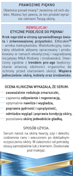 Opis serum JANDA Hialuron Reconstructor: etyka, działanie pro-age, wyniki kliniczne i sposób użycia. Tekst na białym tle.
