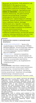 Pełna zielona etykieta Clean Skin Therapy Esencji Kwasowej, opis żelowej formuły na trądzik pleców i pośladków.