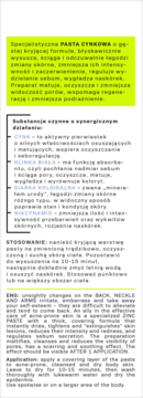 Tekst informacyjny o paście cynkowej Clean Skin Therapy na białym tle z zielonym nagłówkiem.