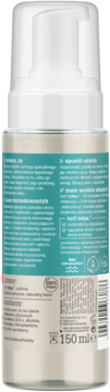 Tył opakowania Tołpa Sebio+ pianki do mycia twarzy 150ml. Biała butelka z tealową etykietą i opisem.