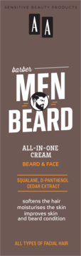 Krem AA Men Beard All-in-One Cream do brody i twarzy. Brązowe opakowanie z ikoną brodatego mężczyzny.