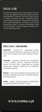 Karta produktu kremu Alkmie Routines. Opis działania ceramidów i kluczowych składników: CeraFluid, Ceramilar, Ektoina, Inulina.