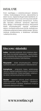 Opis działania i kluczowych składników kremu Alkmie Routines, z informacjami o Inulinie, Niacynamidzie i Skwalanie.
