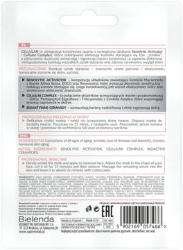 Bielenda SupremeLab maseczka senolityczna, tył białego opakowania z instrukcją i opisem PL/EN, barcode.