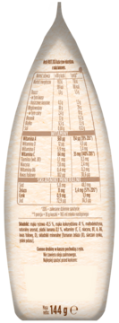 Tył beżowego opakowania Nestle Kaszka ryżowo-kukurydziana bananowa 144g, widoczna tabela odżycza.