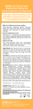 Pomarańczowe opakowanie Banila Co Clean it Zero Brightening Peeling Gel, tył z czytelnym opisem składu i użycia, 120ml.