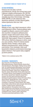 Tył opakowania Kolastyna SPF 50 kremu do twarzy. Widoczny szczegółowy opis, składniki i pojemność 50ml.