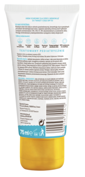 Tył białej tubki Kolastyna krem ochronny SPF 50 dla dzieci i niemowląt 75 ml, z polskim tekstem i ikonami.