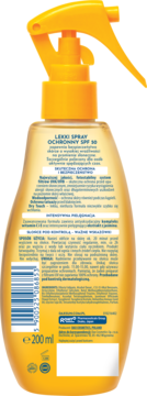 Tył butelki Dax Sun Active Lekki Spray Ochronny SPF 30, z polskim opisem i kodem kreskowym.