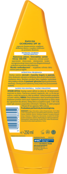 Tylna strona pomarańczowej butelki Dax Sun emulsja ochronna SPF 30 z polskim opisem i kodem kreskowym.