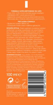 Tył pomarańczowej butelki Ziaja Sopot Sun SPF 30 emulsji do twarzy i ciała, opis działania, składniki, 100 ml.
