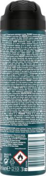 Tył antyperspirantu Rexona Men Advanced Cobalt Dry 72h, puszka 210ml z białym tekstem i kodem kreskowym.