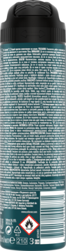 Tył zielonego antyperspirantu Rexona Men, z widoczną etykietą, kodem kreskowym i ostrzeżeniem o łatwopalności.
