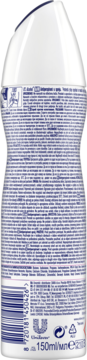 Tylna strona białego antyperspirantu Rexona Invisible Pure 72h, z kodem kreskowym i tekstem informacyjnym.