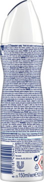 Tył białego antyperspirantu Rexona Invisible Aqua 72h w sprayu, z czytelnym kodem kreskowym i etykietą.