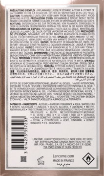 Tył różowo-złotego opakowania perfum Lancôme La Vie Est Belle Soleil Cristal z kodem kreskowym i składem.
