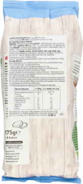 Tył opakowania wegańskich ciasteczek kokosowych enerBiO 175g, z tabelą wartości odżywczych.