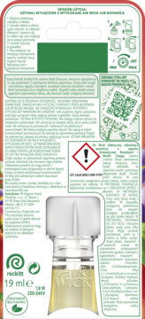 Air Wick wkład odświeżacza powietrza, brzoskwinia-morela, tylna etykieta z polskim tekstem i symbolami.