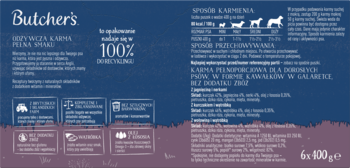 BUTCHER'S ,pełnoporcjowa karma dla psa, odżywcza, w formie kawałków w galaretce,tył
